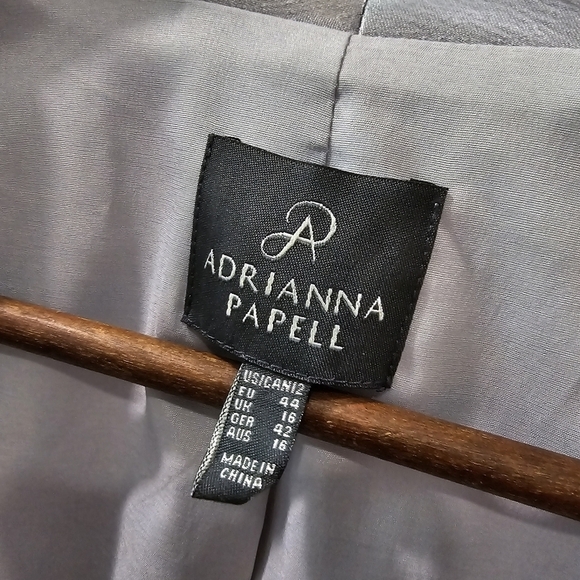 Adrianna Papell Dress Jacket Set Womens 12 Gray Metallic Satin Mother Of Bride - Picture 3 of 15